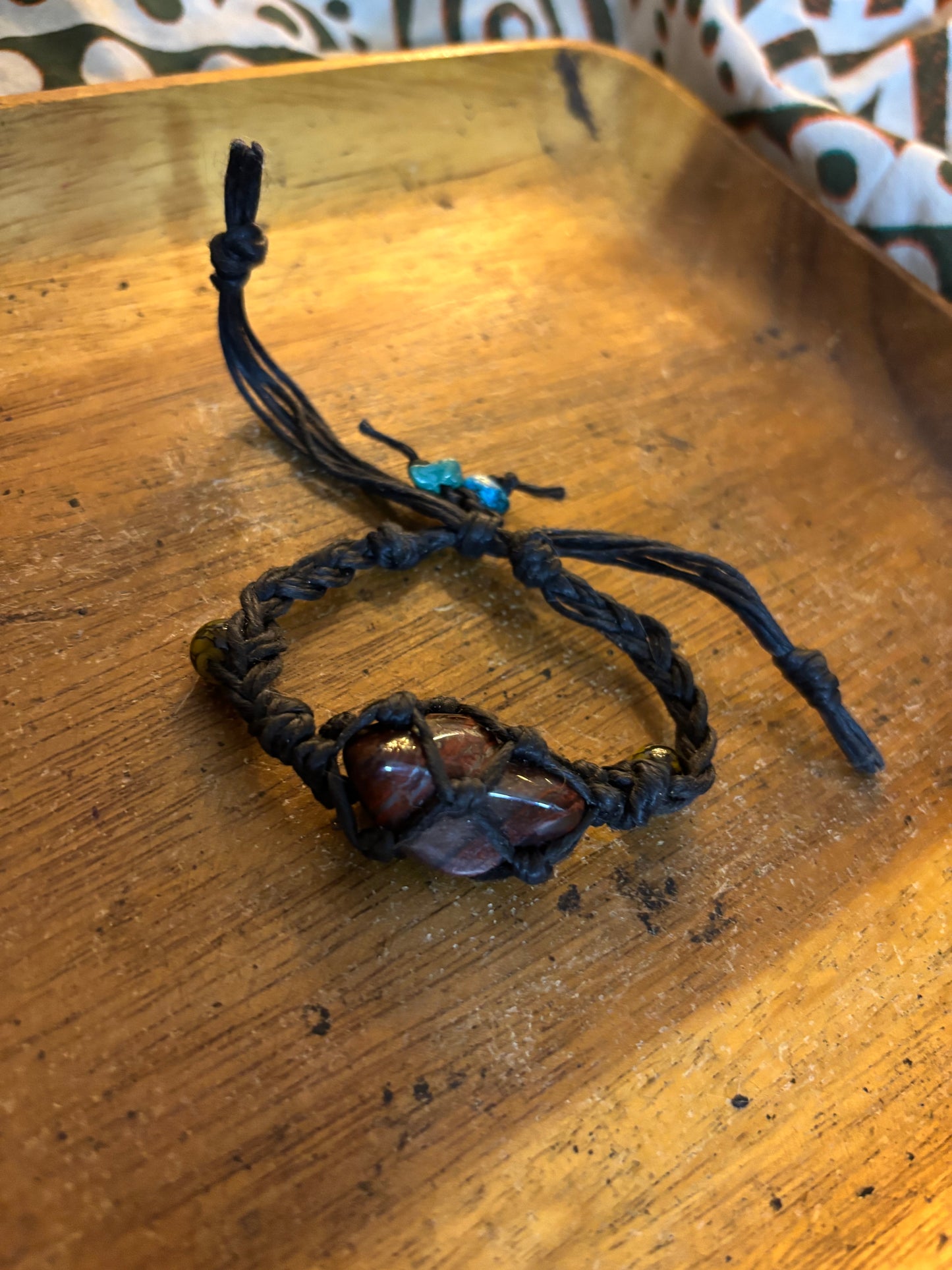 Red an Teal Hemp Bracelet